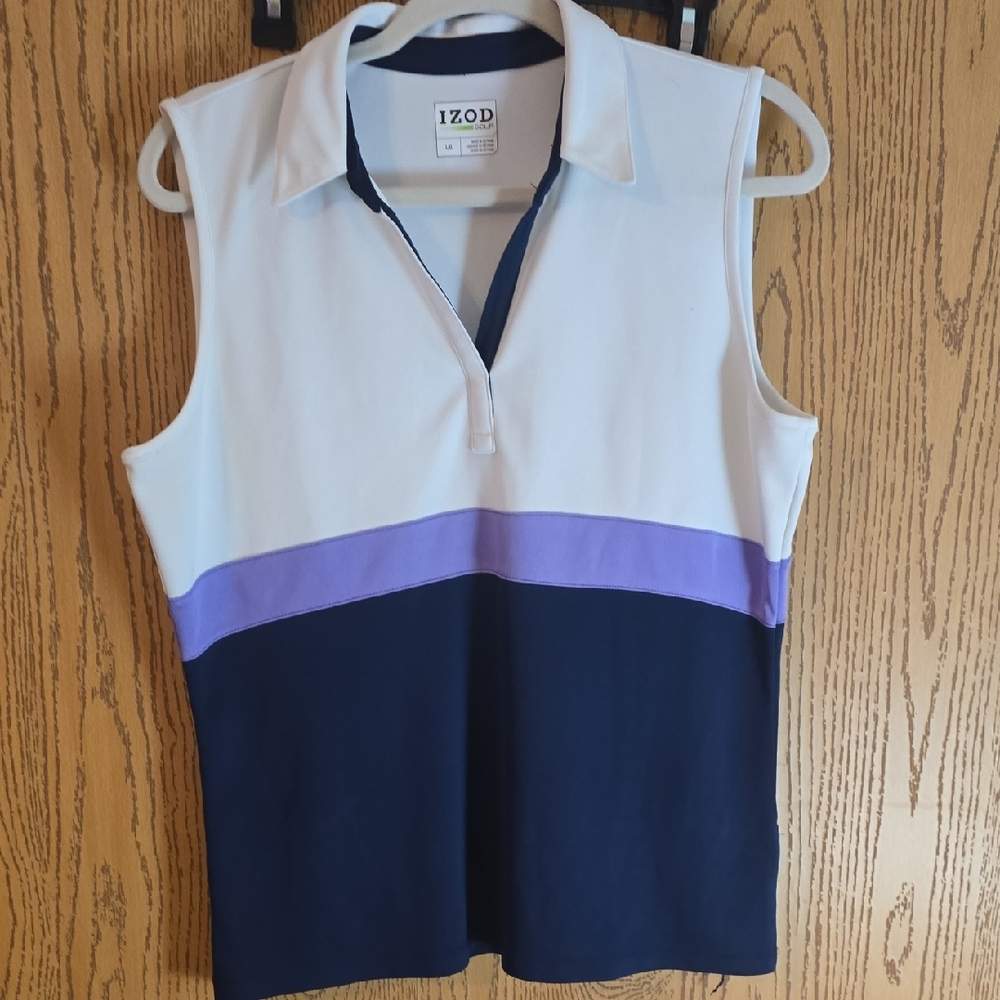 Izod Sleeveless Polo Tank Top White, Blue and Purple Fitted
